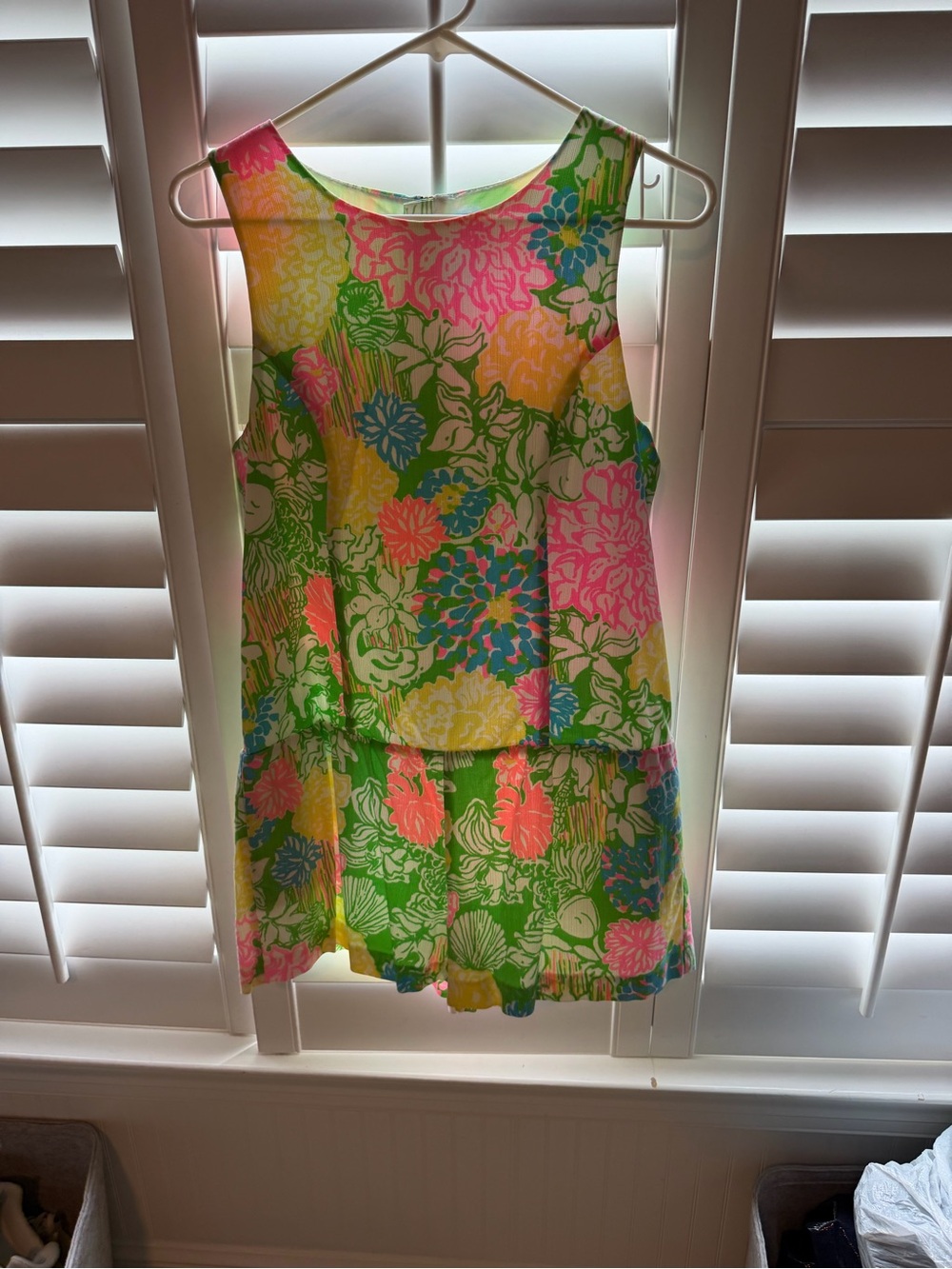Lilly Pulitzer Girls Sleeveless Floral Summer Romper in Green, Yellow, Blue